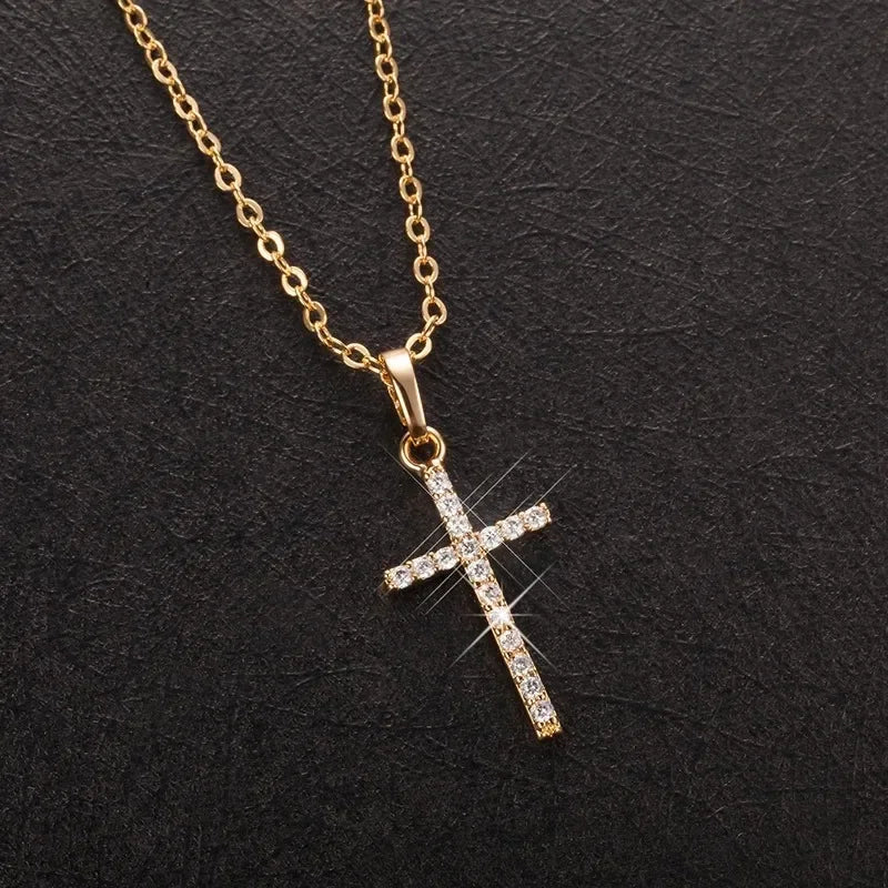 Stainless Steel Cross Pendant Zircon Necklace for Women Men Personalized Design Popular Hip Hop Choker Chain Party Jewelry Gifts