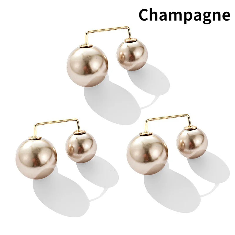 4Pcs/set Women Fashion Tightening Waistband Pin Double Pearl Brooches Metal Lapel Pin Brooch Pins Sweater Shirt Cardigan Brooch