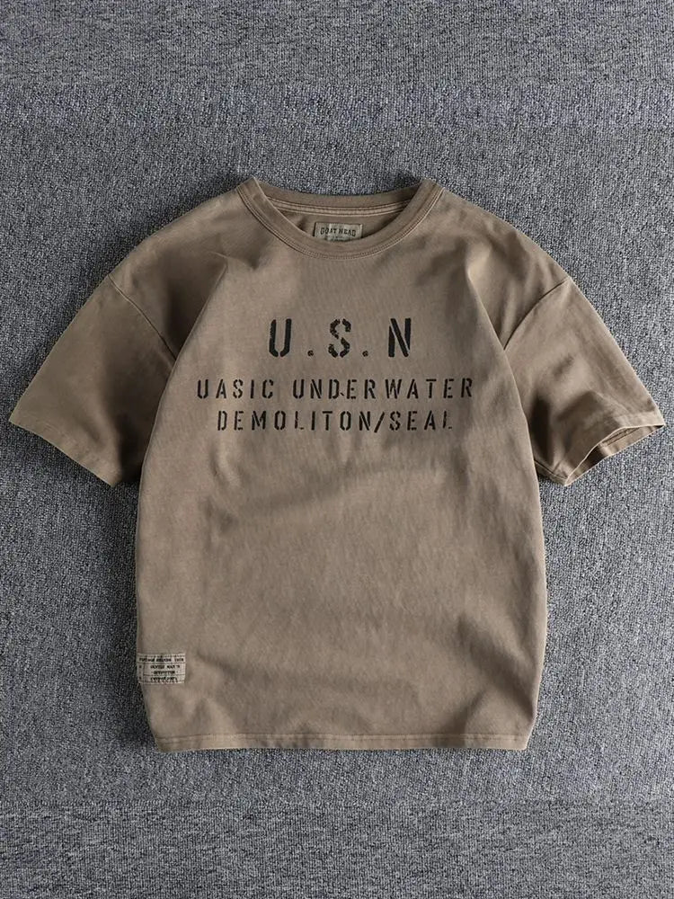 Summer New American Retro Short-sleeved O-neck Letter Printed T-shirt Men's Fashion Simple 100% Cotton Washed Casual Sport Tops