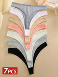 7Pcs Women'S Sexy Cotton G-String Panties Solid Color Ribbed Soft Thongs Female Low Waist Underpants Ladies Sexy Bikini Lingerie