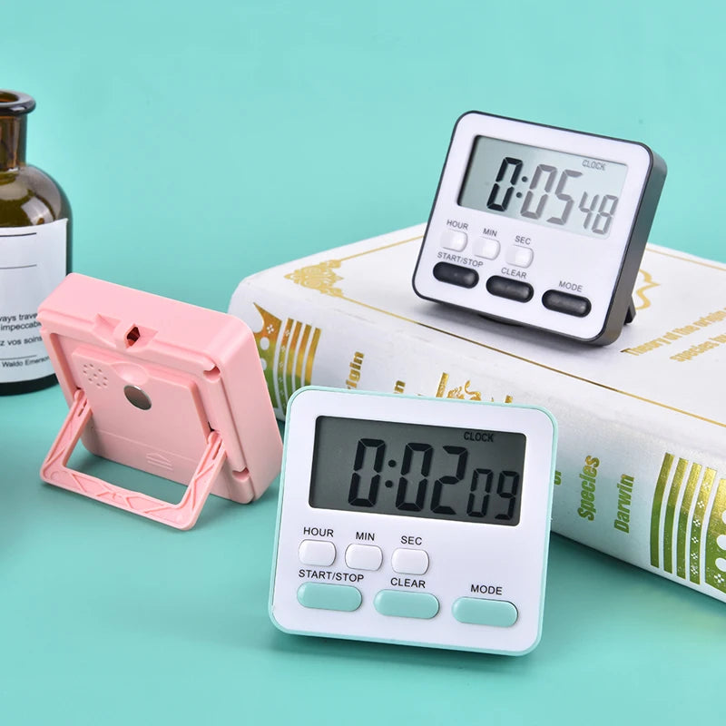 Digital Kitchen Timer with Large LCD Display, Alarm, and Stand - Black