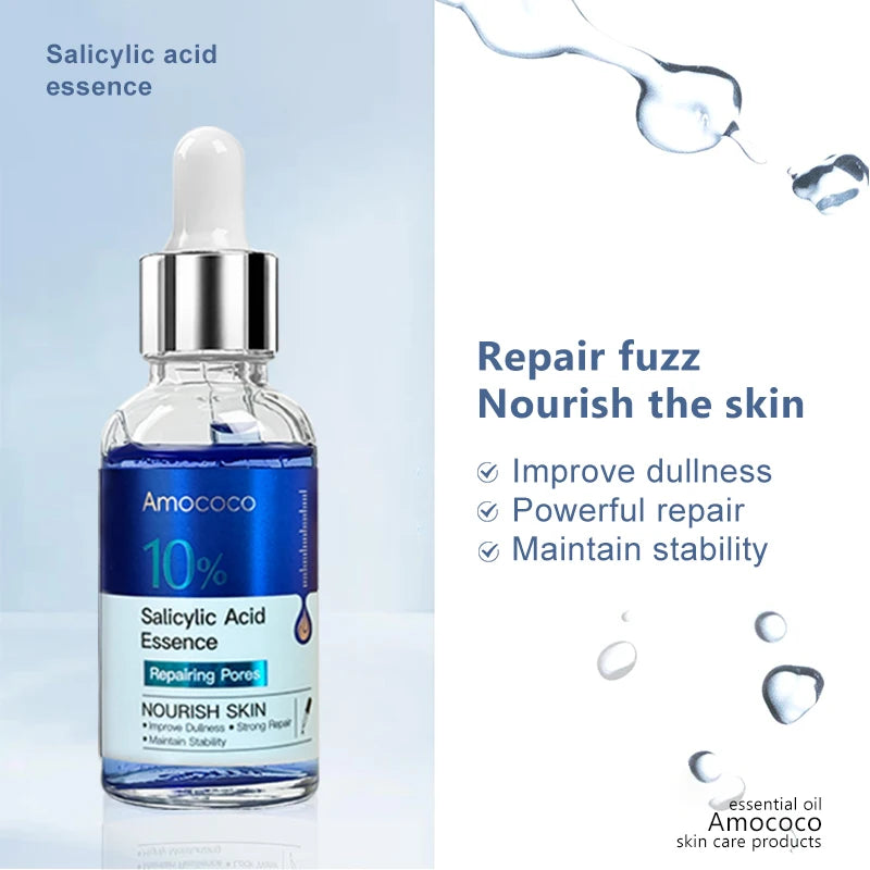Amococo 2pcs Facial Serum 30ml 10% Salicylic Acid Essence Vitamin C Essence Hyaluronic Acid Face Serum Moisturizing Hydrating Skin Care Brightening Nourishing Essence for Daily Face Care