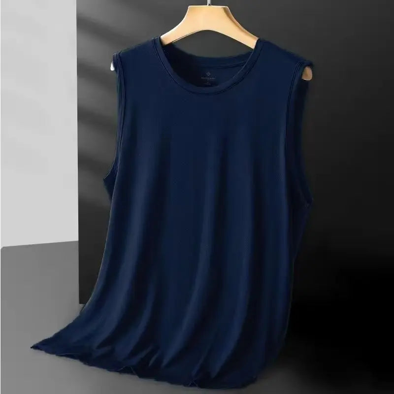 Men's Ice Silk Sleeveless Vest Thin Summer Sport Quick Dry Breathable Mesh Base Shirt Running Hurdles Training Clothes