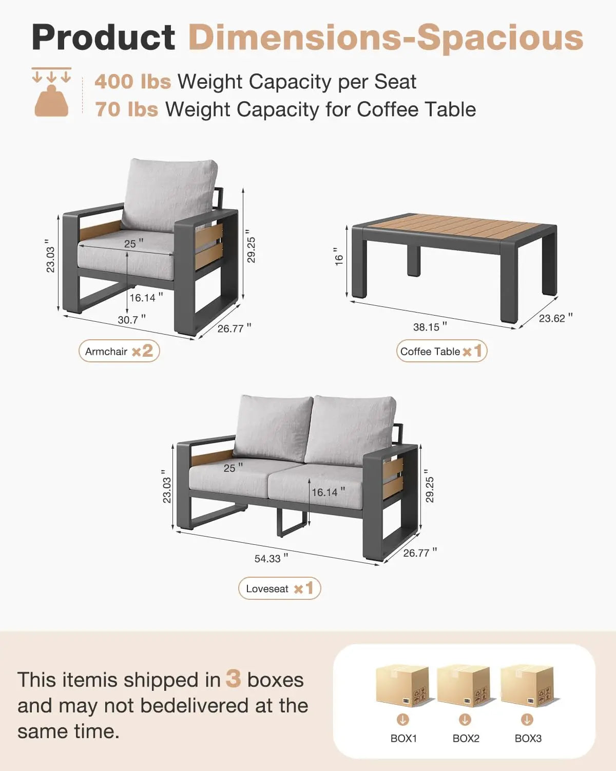 Aluminum Outdoor Sectional Sofa 4-Piece Patio Furniture with Olefin Cushions & Waterproof Cover for Backyard, Customized