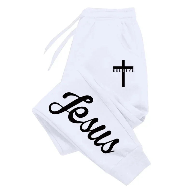 Jesus Cross Men's Sweatpants Drawstring Casual Joggers Polyester