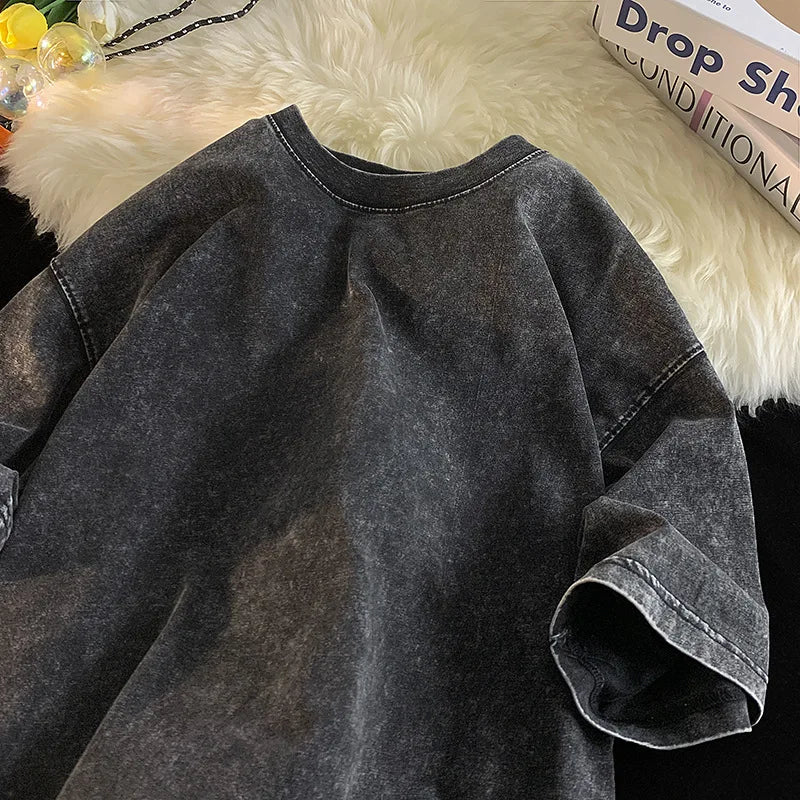 Quality Oversized Acid Washed Y2K T Shirt Men Vintage T-Shirts Streetwear Mineral Wash Tee Shirts Boy Loose Luxury Brand Tops
