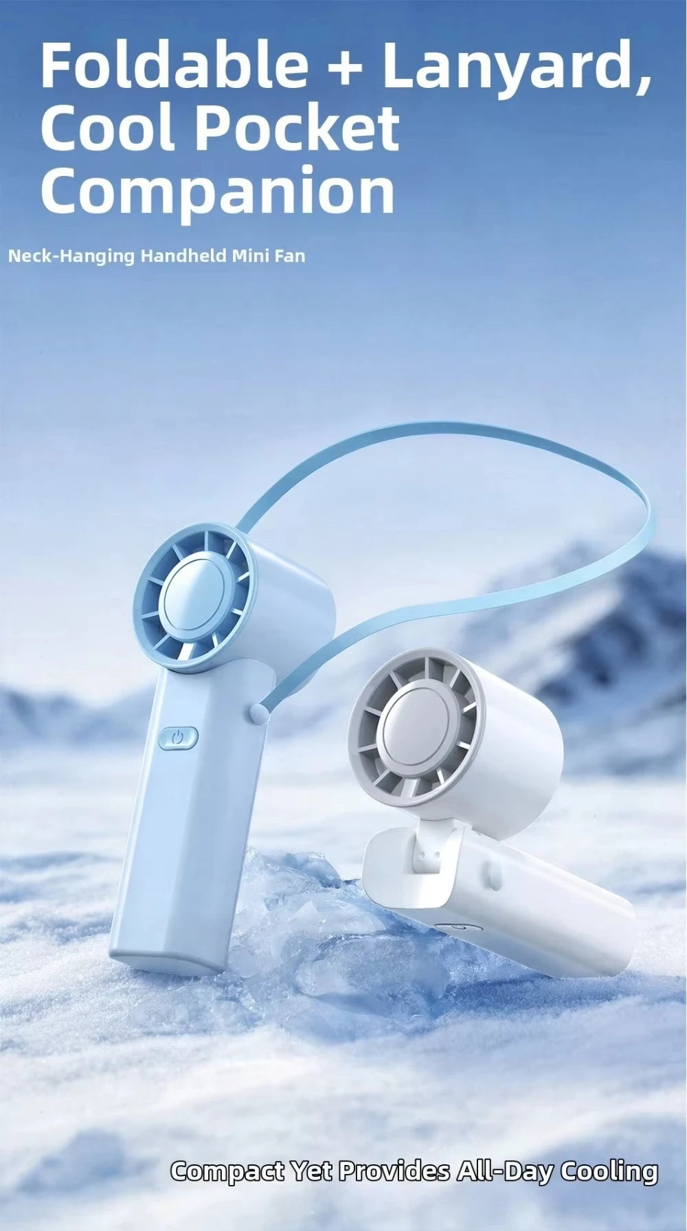 Mini Portable Neck Fan Foldable USB Rechargeable Handheld Fan Hands-Free Cooling for Travel Outdoor Summer