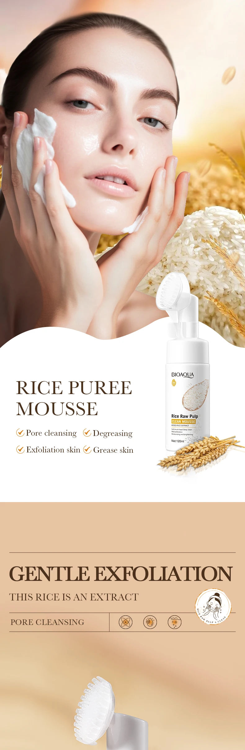 BIOAQUA White Rice Facial Cleanser Whitening Deep Cleansing Face Massage Moisturizing Anti-aging Face Wash Foam Facial Cleanser