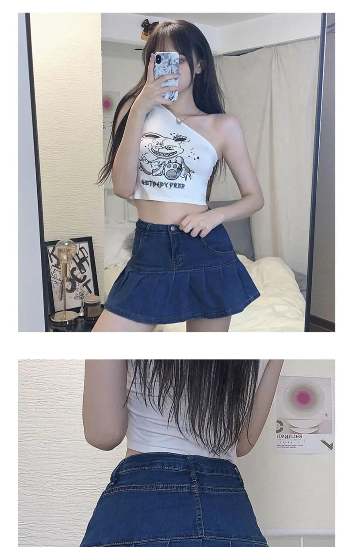 Summer Women Y2k High Waist Mini Skirts Girls Korean A Line Denim Pleated Dress Female Fashion Punk Blue Harajuku Jeans Skirts