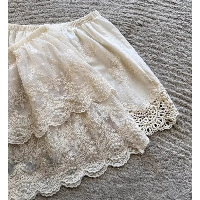 Korean Lace Embroidery Flower Skirt 2026 Faldas Mujer De Moda Elastic Waist Mini Summer Jupe Fashion Sweet Y2k Vintage Skirts