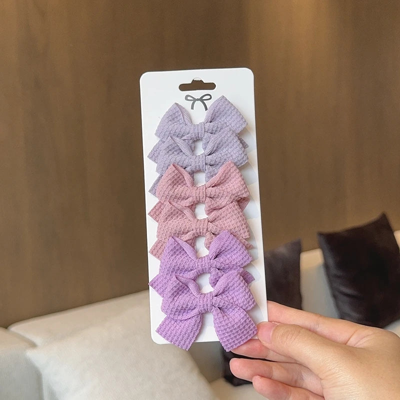 6PCS Bow Hairpins for Baby Girls - Plaid Polyester Hair Barrettes