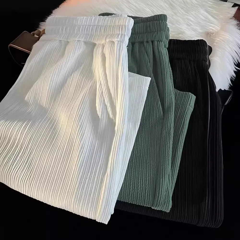 Ice Silk Casual Shorts Unisex Thin American Style Quick Dry Loose Large Size Beach Five-Quarter Pants Summer Lightweight Comfort