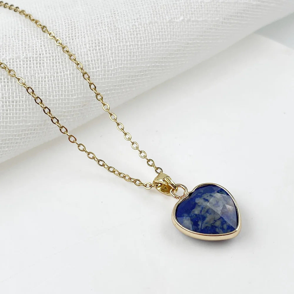 Natural Crystal Stone Heart Shaped Pendant Necklace For Women'S Stainless Steel Chain Strawberry Quartz Pendulum Choker Jewelry
