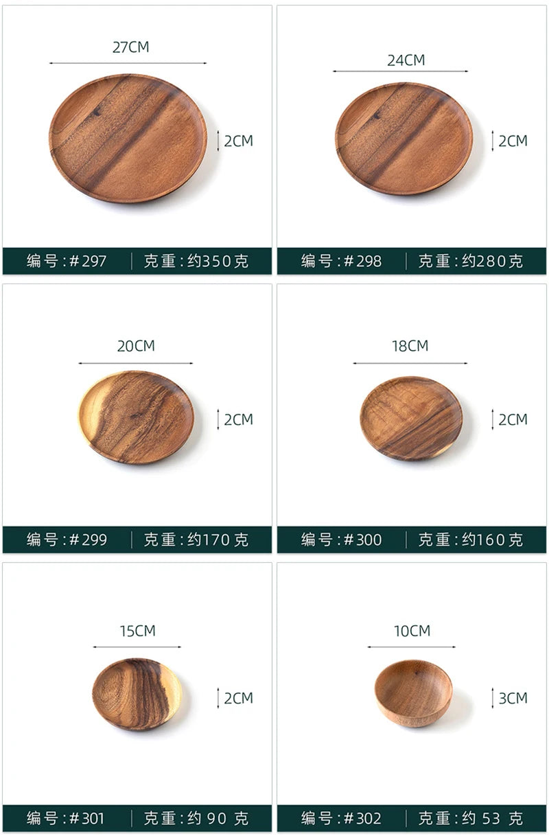 Wooden Dinner Plates Household Round Coffee Tray solid wood Tea saucer ins Japanese style dim sum For Food Snack Dishs