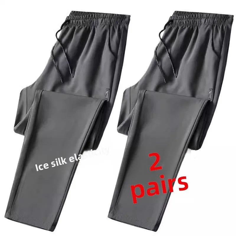 Summer Casual Ice Silk Pants Men's Trendy Large Size Long Trousers Korean Style Thin Straight Loose Sports Pants Quick Dry