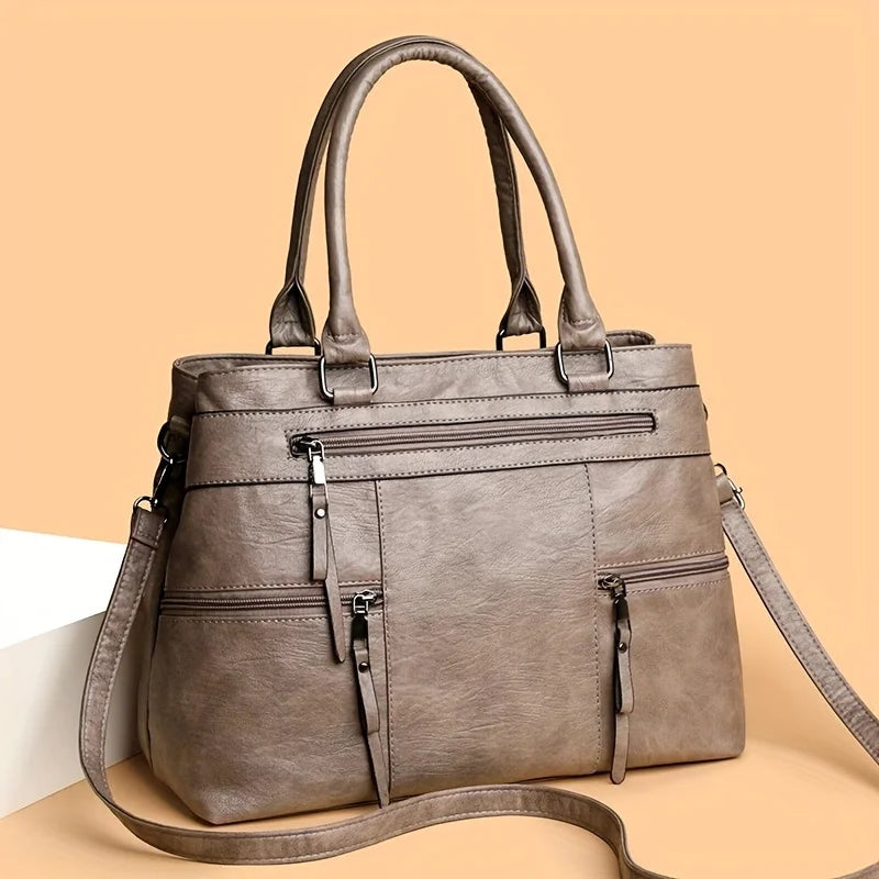 Retro Style Women Tote Bag Spacious, High Quality PU Shoulder/Crossbody Bags with Multiple Pockets, Chic, Ideal for Daily Use