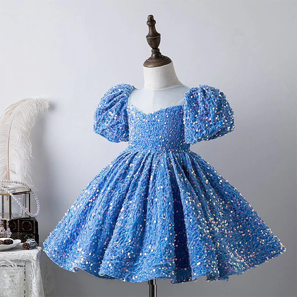 HETISO Girls Party Dresses High-End Sequined Violin Birthday Costume Gown for Piano Performance Princess New Year