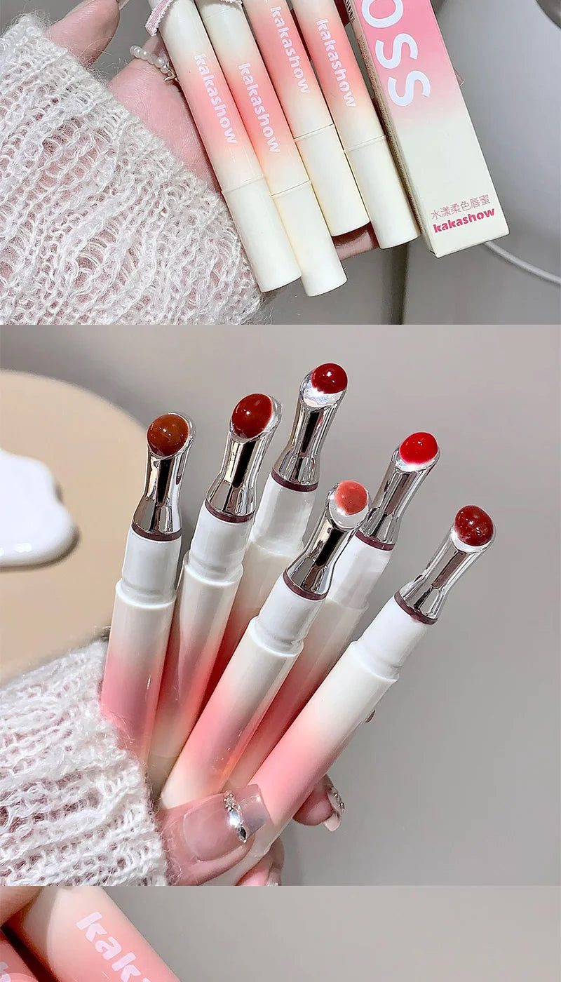 Kakashow Mirror Watery Lip Gloss Iron Brush Head Jelly Lipgloss Moisturizing Lip Tint Lipstick Nature Nude Lips Makeup Cosmetics