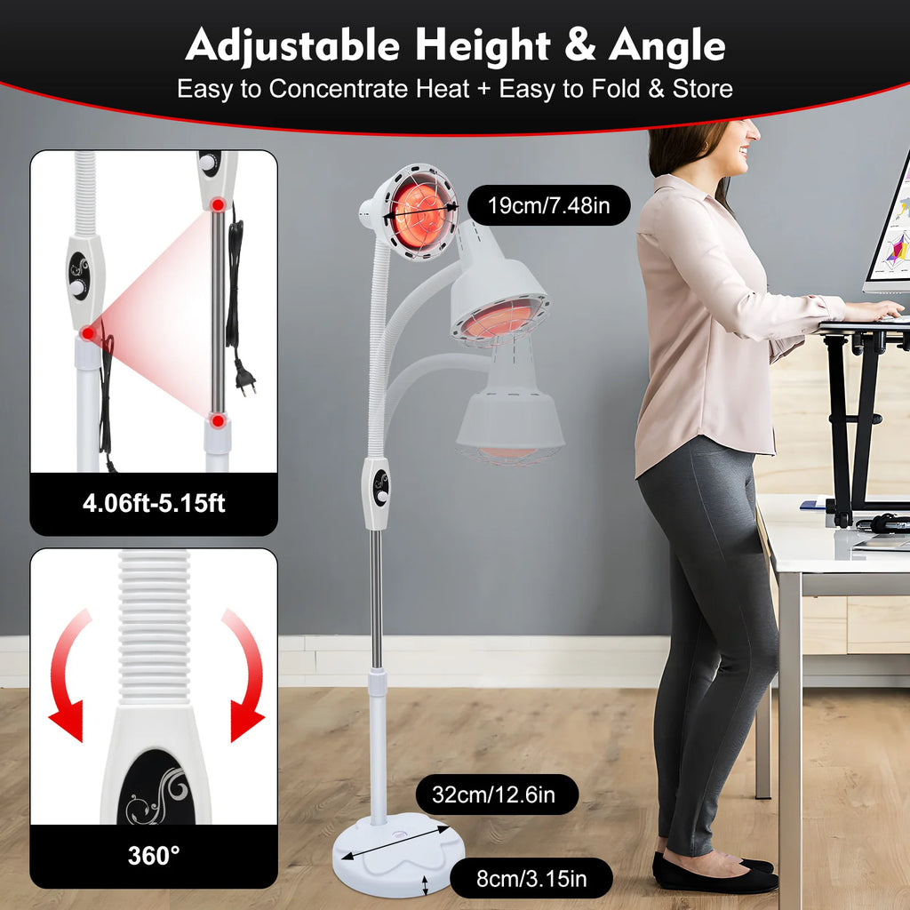 275W Adjustable Infrared Heat Lamp for Muscle&Joint Pain Relief, 360° Rotatable Infrared Baking Light, 0-115℃ Temp Control