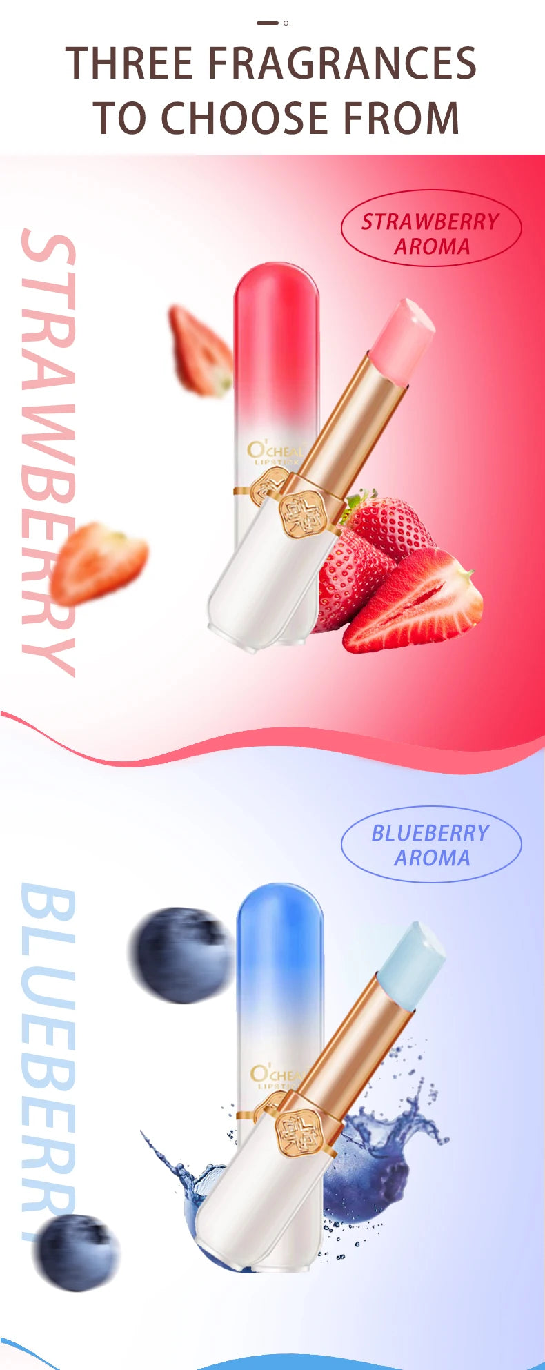 OCHEAL Color Changing Lipstick Fruit Lip Balm Moisturizing Waterproof Long Lasting Moisturizing Lip Balm Temperature Changing