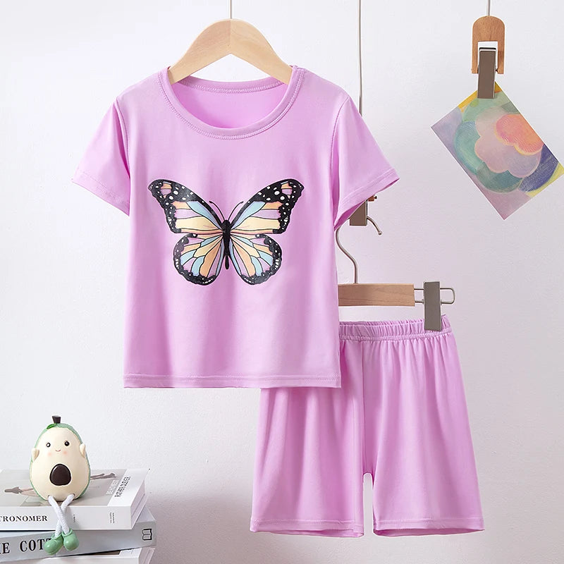 Summer Children'S Clothing Short Sleeve Shorts 2-Piece Suit For Boys And Girls Comfortable Wild Blue Elephant Suit.