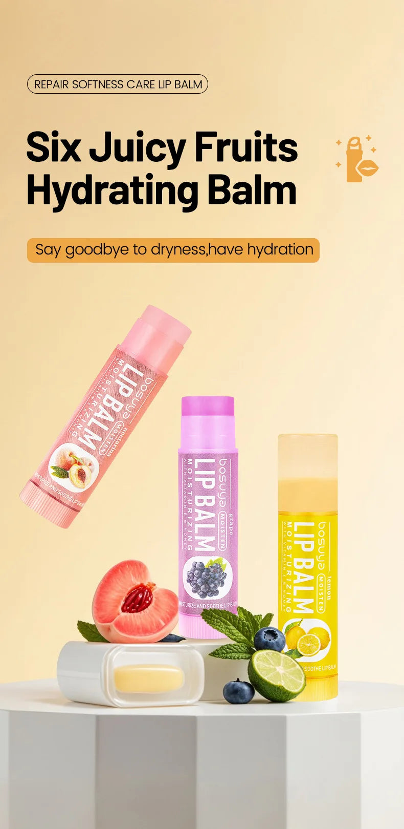 24Pcs Fruit Series Lip Balm Set Honey Grape Avocado Moisturizing Repair Anti-Cracked Non-sticky Lip Balm for Lips Skin Care