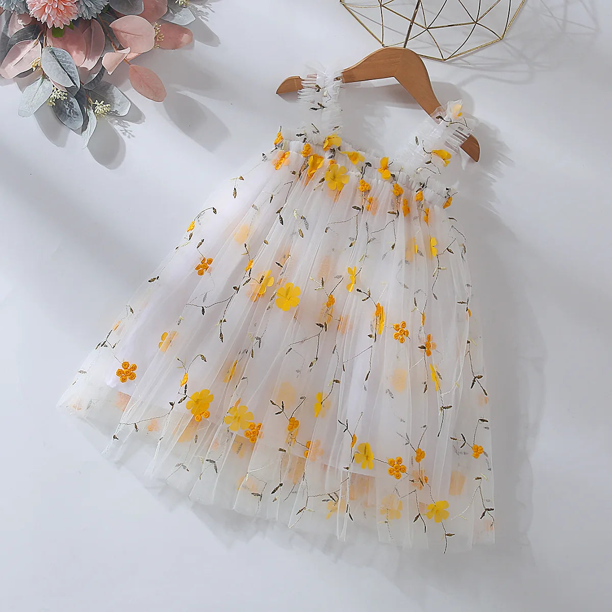 Toddler Baby Girl Princess Embroidery Strap Tutu Dress Sleeveless Flower Kid Mesh Vestido Party Birthday Baby Girl Beach Clothes