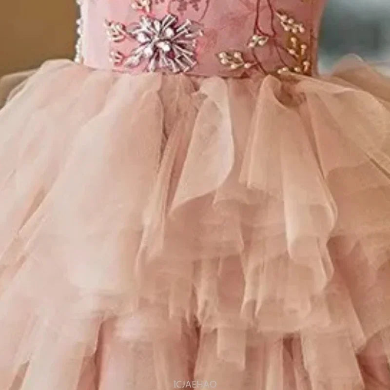 Party Dresses For Girls Vestido Children Pink Strapless Kids Tulle Tutu Gown Costume Dress Celebration Outfit Matching Birthday