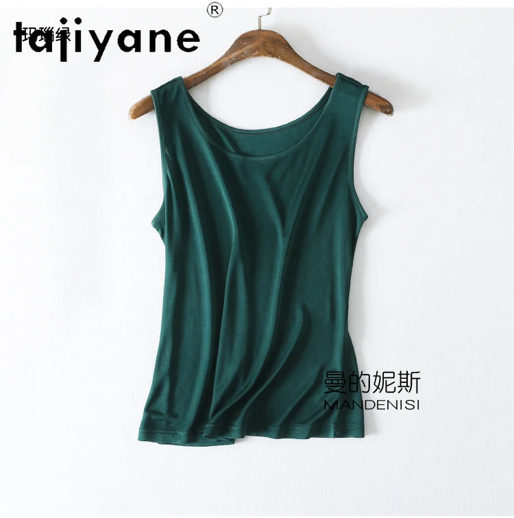 TAJIYANE 70% Mulberry Silk Tank Tops for Woman Elegant Sleeveless Summer Tops 2025 Solid Color Silk Vest Ladies Clothes кроп топ