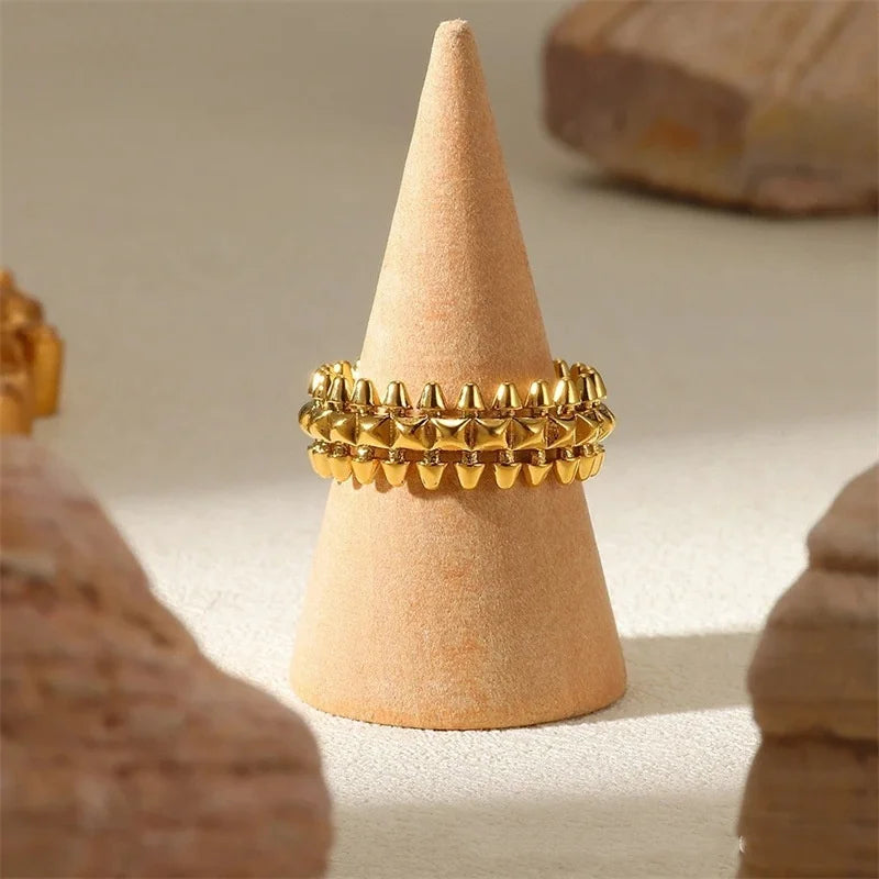 Riveted Bullet Stainless Steel Rings For Women/Man Punk Gold Color Creative Ring Broad Surface Finger Jewelry Gift ps038