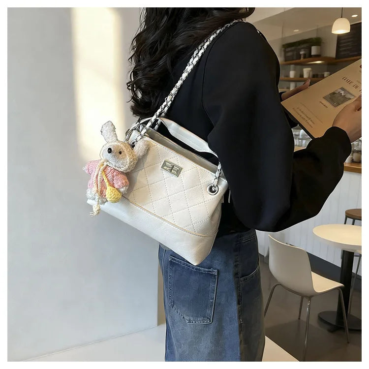 Korean Style Casual Women's Large Capacity Simple Tote Bag Fashion Trendy Underarm Leisure Handbag Daily Match PU Material