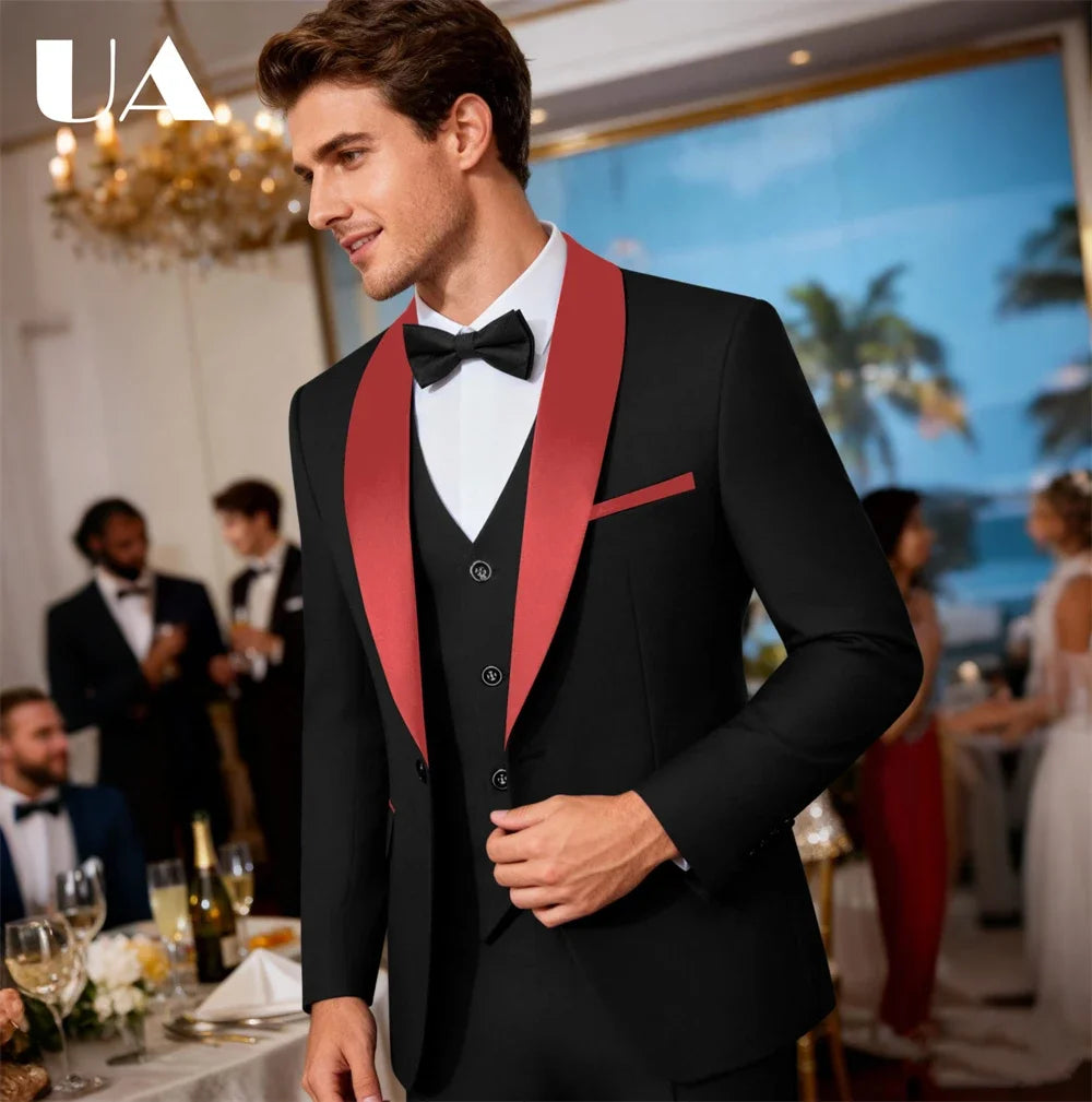 ULBYANRY Mens 3-Piece Suit Set (Jacket Vest Pants) Formal Business Tuxedo XXS-7XL Tailored Party Prom Wedding Suits