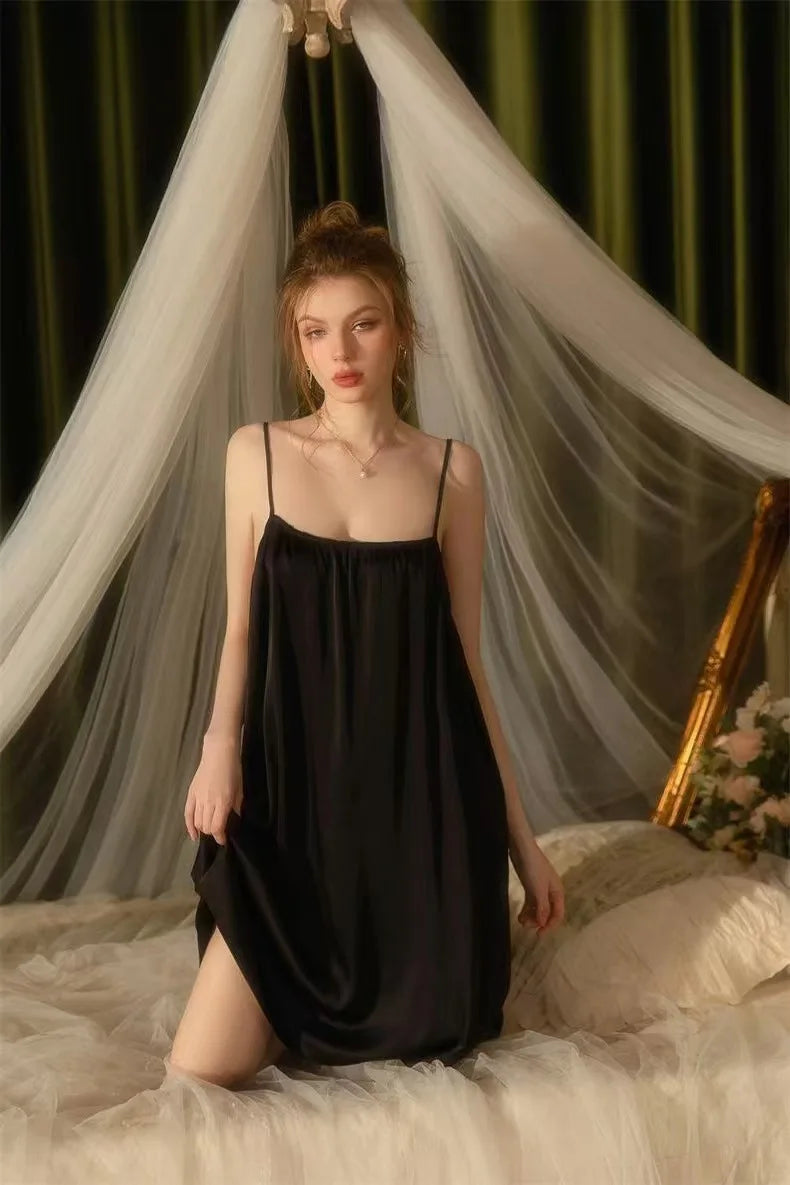 Sexy Backless Camisole Nightgown for Women, Hot Selling Thin, Solid Color, Medium to Long, Thin Shoulder Strap Nightgown