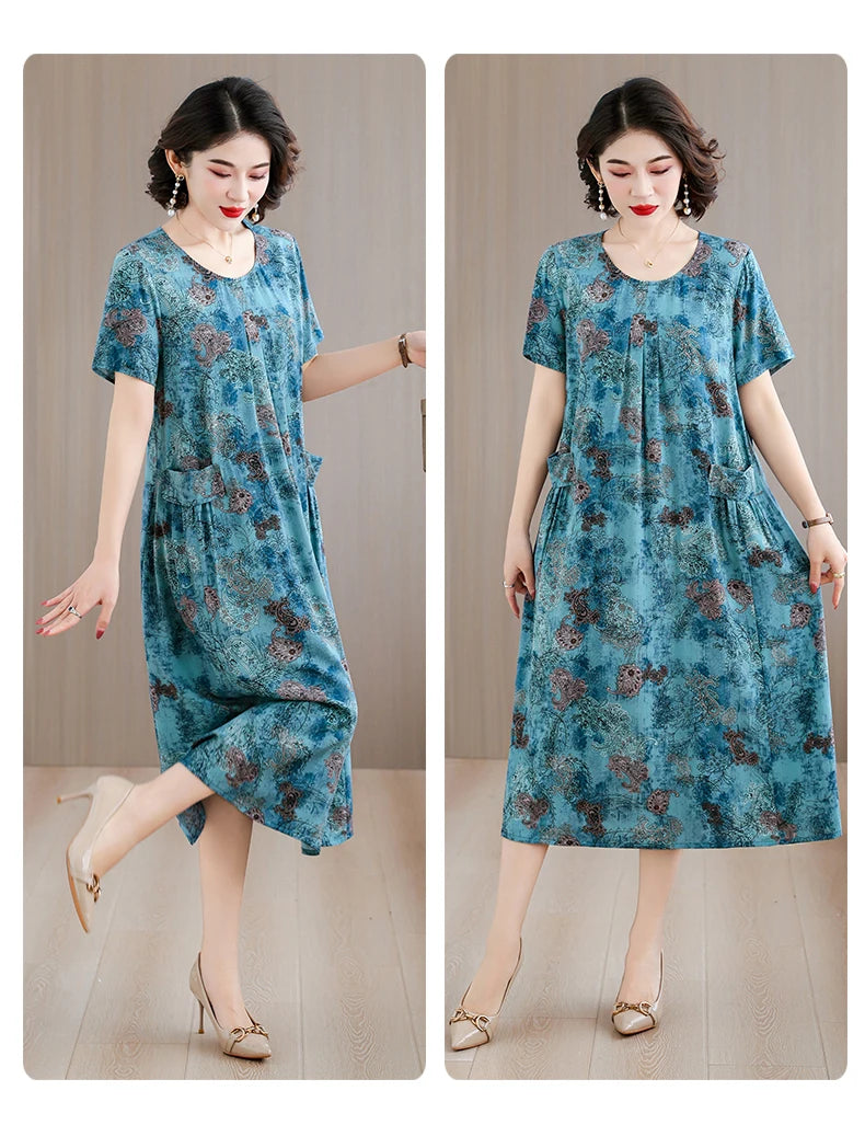 2026 New women summer print casual o-neck casual short Vestidos Vintage dresses summer thin dress