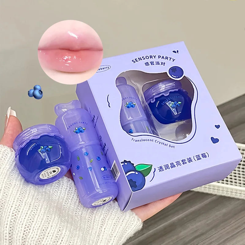 Strawberry Hydrating Lip Balm and Lip Oil Set Light Moisturizing Soothing Tender Lips for Relieve Dryness Lip Care Set Makeup