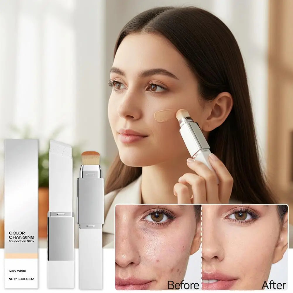 Flawless Color Changing Foundation Stick 2 in 1 Make-Up Stick Lightweight Creamy Formula Natural Matte Finish Buildable Coverage