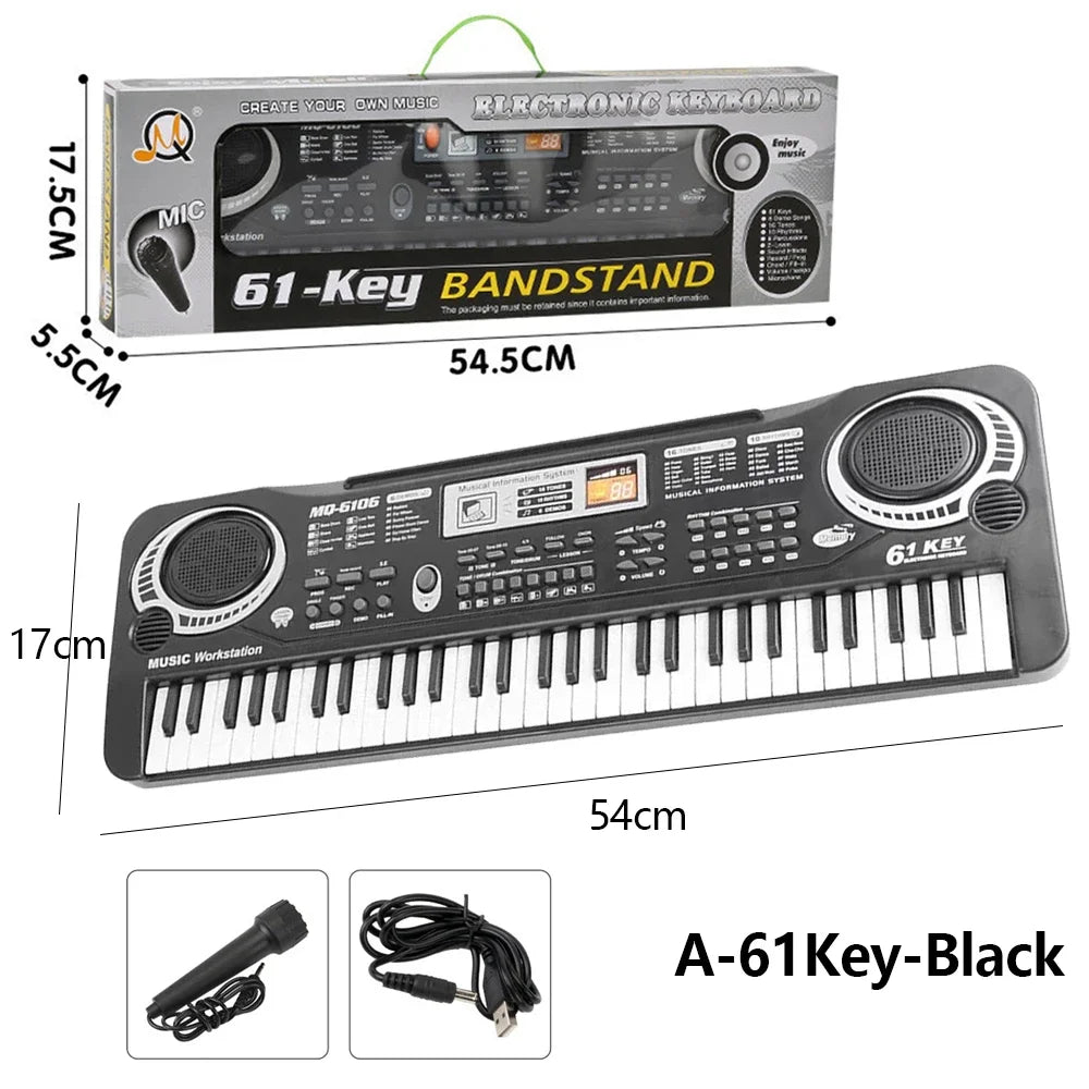61-Key Portable Electronic Piano Keyboard with Microphone for Kids
