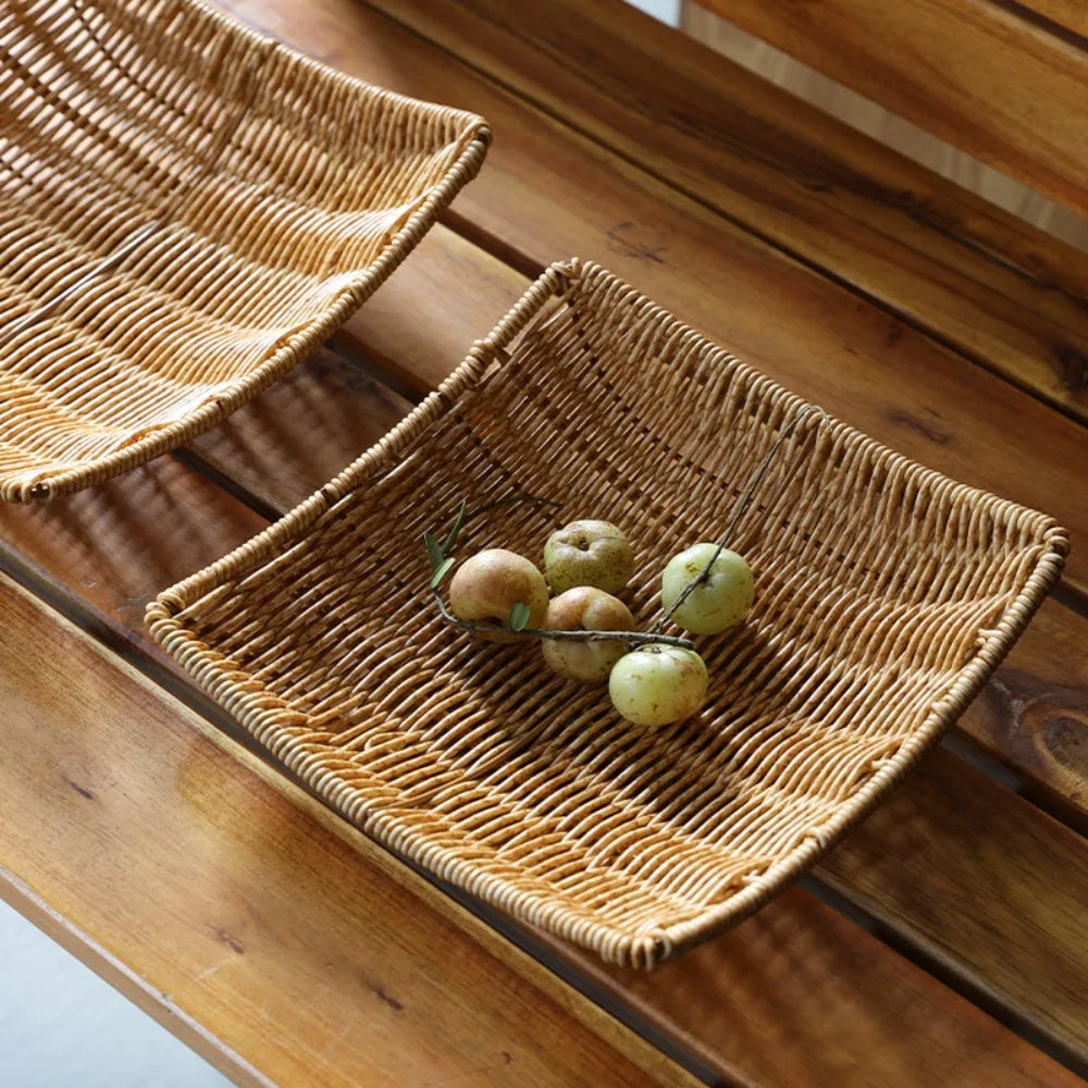 Handmade Rattan Storage Trays Multi-Purpose Home Decoration Crafts Snacks Breakfast Storage Basket Organization Box