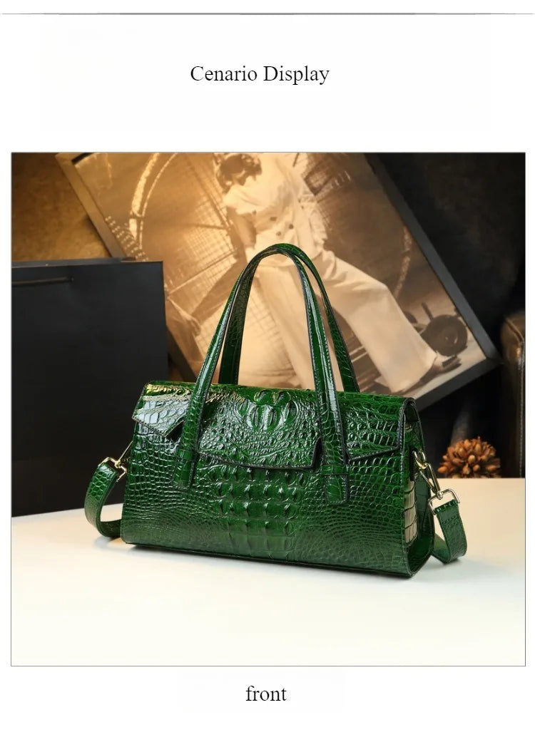 Crocodile Pattern Women's Bag 2026 New Style Messenger Bag Women's High-End Boston Pillow Bag Light Luxury Leather Shoulder Bag