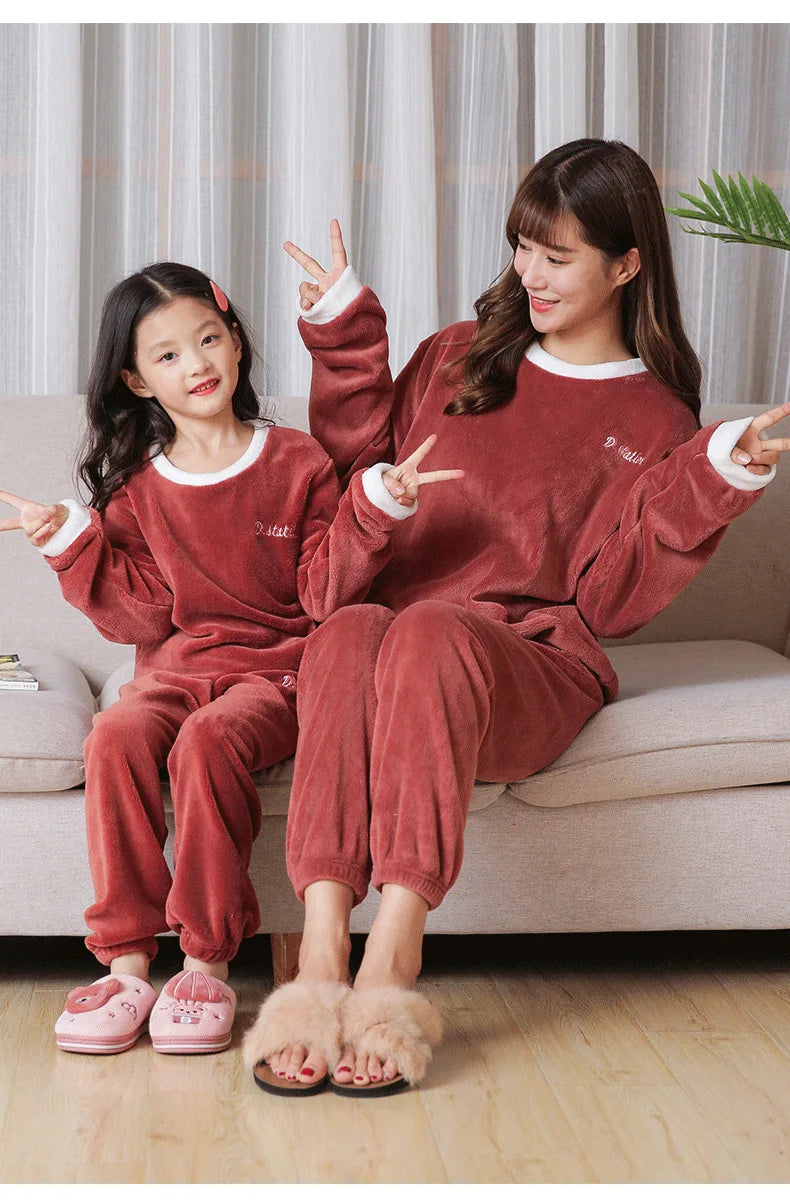Flannel Pajama Pullover Top Winter Toddler Children Baby Coral Fleece Warm Sweatshirt Pant 2pcs Boy Girl Kids Fall Sleepwear Set