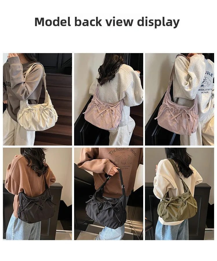 Ruched Fabric Hobo Bags Lightweight Nylon Shoulder Crossbody Bag, Stylish & Adjustable, Perfect for Casual Outfits, Daily Errand