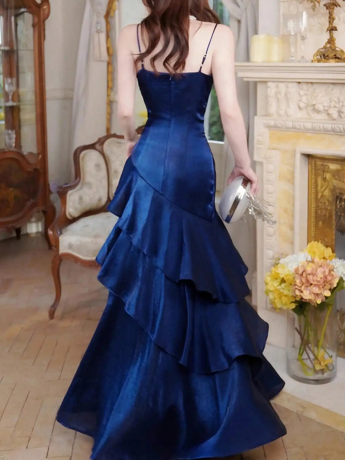 Women's Ruffles Elegant Romantic Spaghetti Straps Dresses Prom Gown Princess Graduation Party Sling DressFestival Formal Clothes
