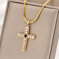 Zircon Pearl Cross Pendant Charms Chain Necklaces Ladies Fashion Exquisite Jewelry Gifts San125