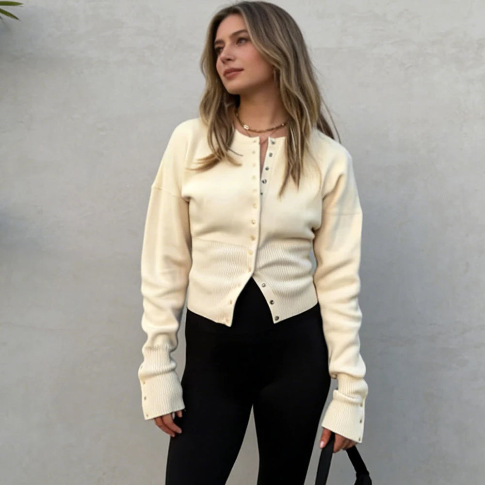 Tuularose Women'S'S Spring Cardigan Round Neck Button Casual Solid Knit Sweater Fashion Street High Waist Short Top Sweater Female