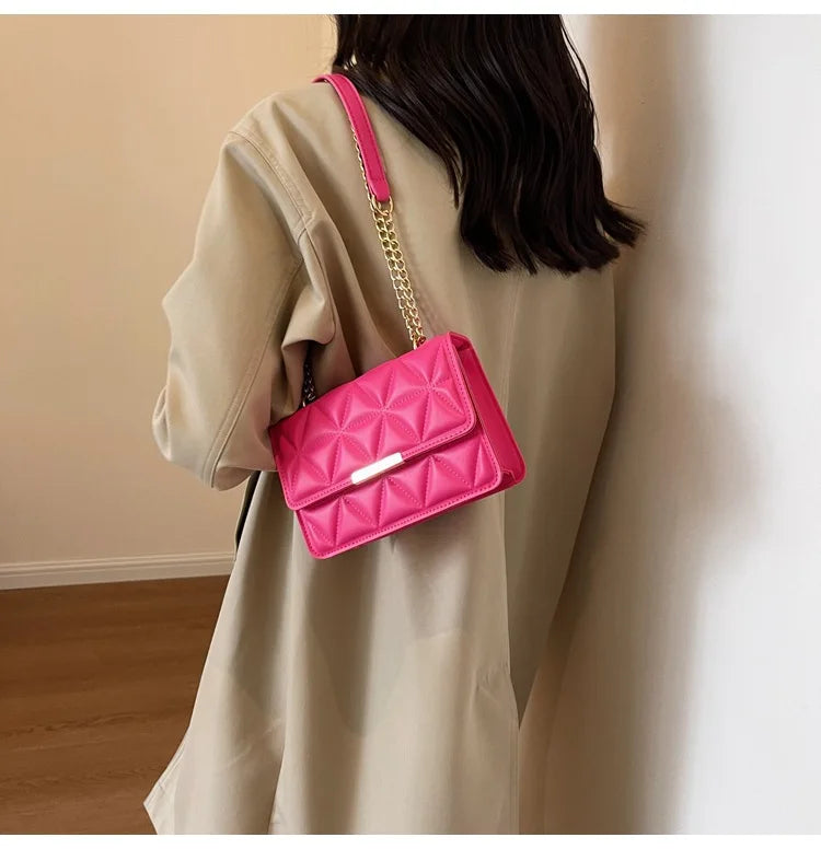 Women Quilted Chain Crossbody Bag Fashion Small Square Shoulder Purse Multi Color Casual Daily Handbag
