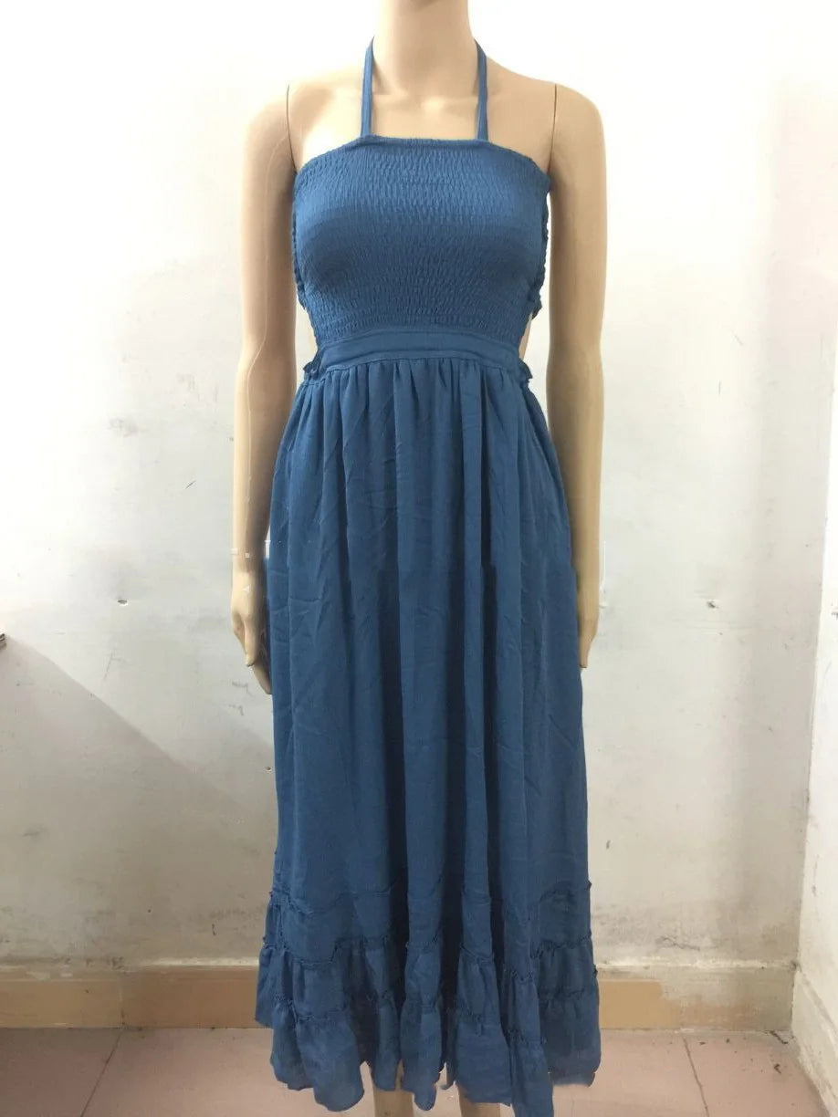 Elegant Women's Summer Beach Long Dress Sexy Backless Boho Bohemian Sundress Casual Holiday Backless Party Hippie Maxi Dresses