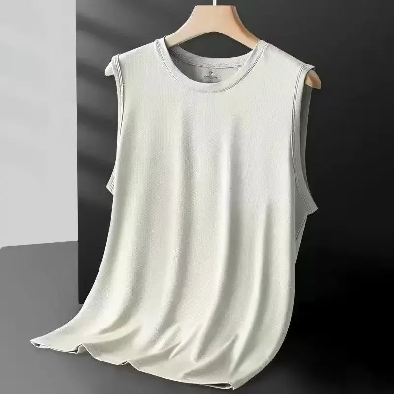 Men Ice Silk Mesh Vest Breathable Lightweight Sleeveless Tank Top For Summer Sports Fans
