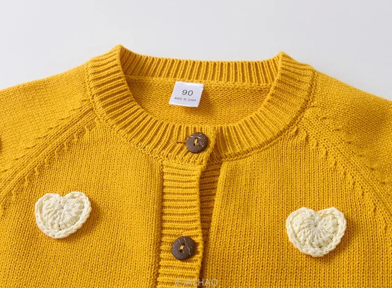 Teen Girl Clothes 2025 Children New Korean Cardigan Girls Knit Jacket Spring Autumn Outfit Style Costume Handmade Heart DIY Kids