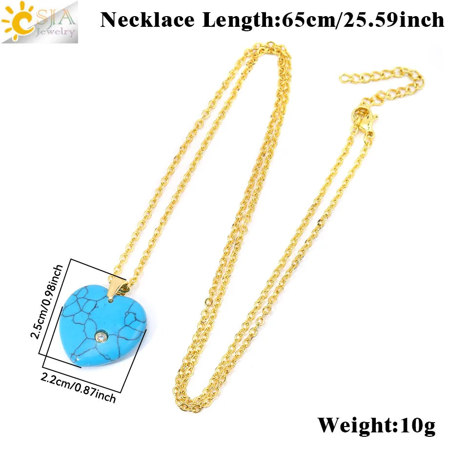 Csja Stainless Steel Natural Stone Heart Pendant Necklaces Charms Crystal Amethyst Rose Quartz Necklace Accessory Making H840