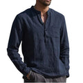 Cotton Linen  Men'S Long-Sleeved Shirts Summer Solid Color Stand-Up Collar Casual Beach Style Plus Size